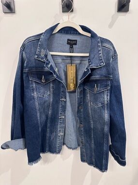 NWT Risen Distressed Denim Jacket - Blue 3X